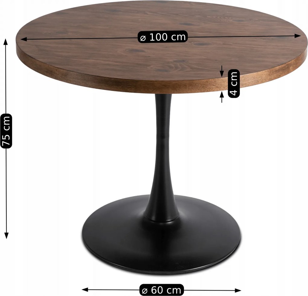 Stół okrągły Lino 100 cm do jadalni, loft, industrialny, dąb rustykalny