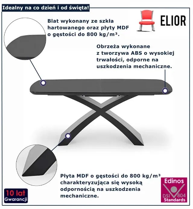 Nowoczesny rozkładany stół popiel + czarny NyxE7-G37