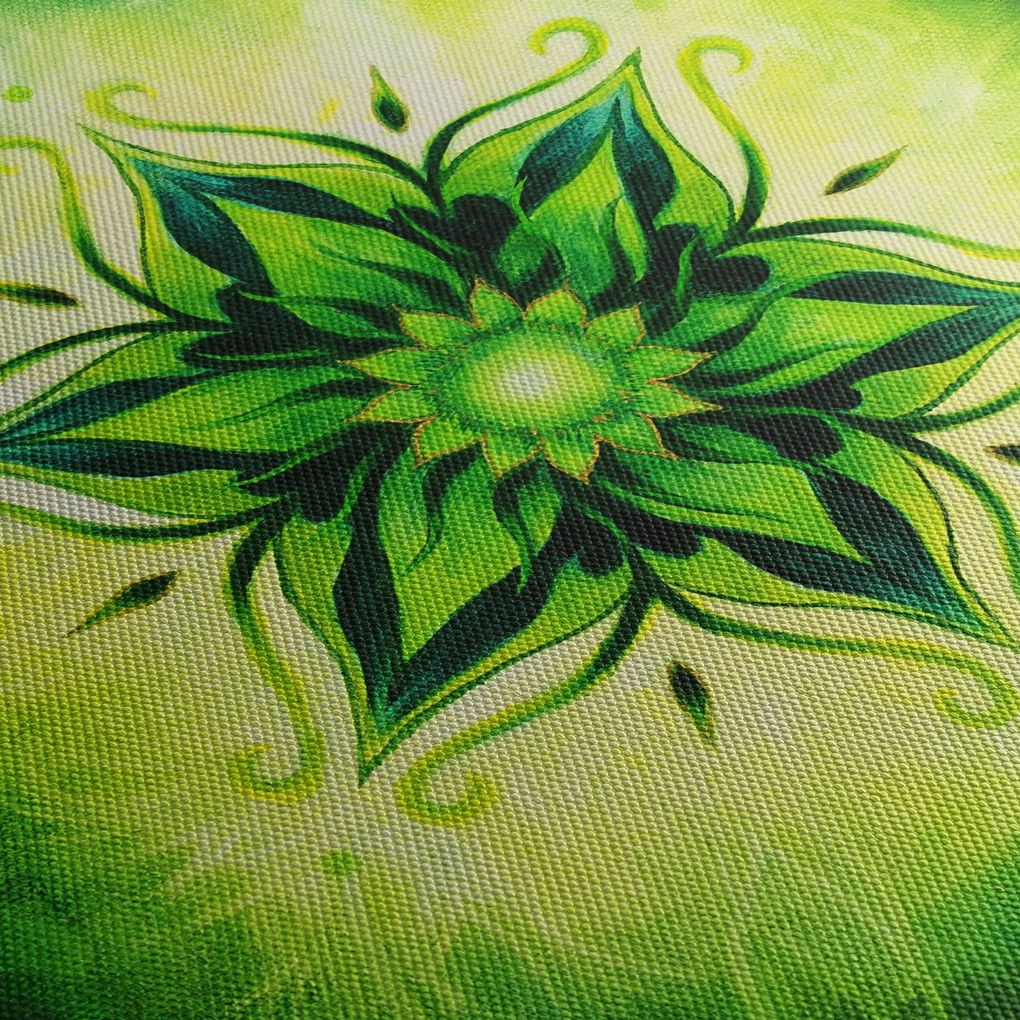 Obraz - Kwiatowa mandala na zielonym tle (70x50 cm)