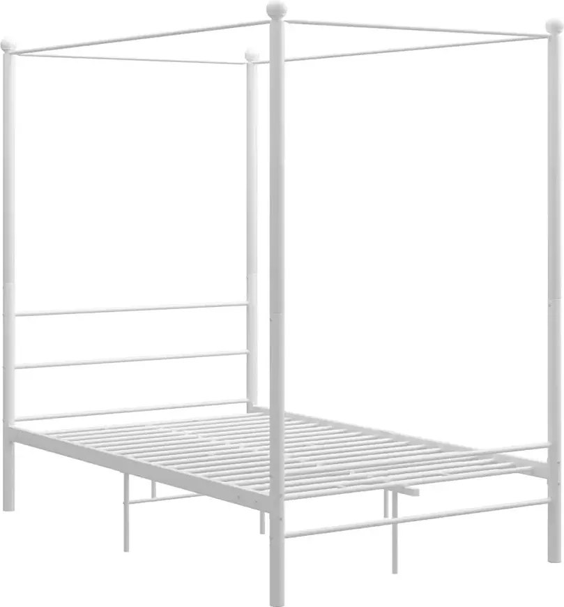 Białe podwójne łóżko z baldachimem 140x200 cm H7-R21