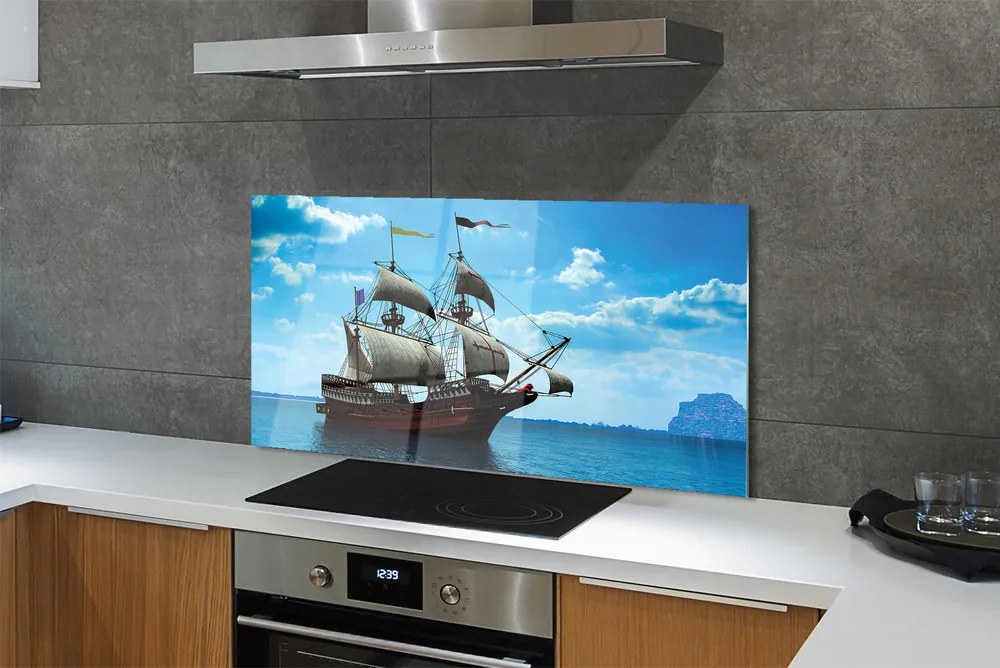 Szkło do Kuchni na Ścianę Rejs Statkiem pod Chmurami