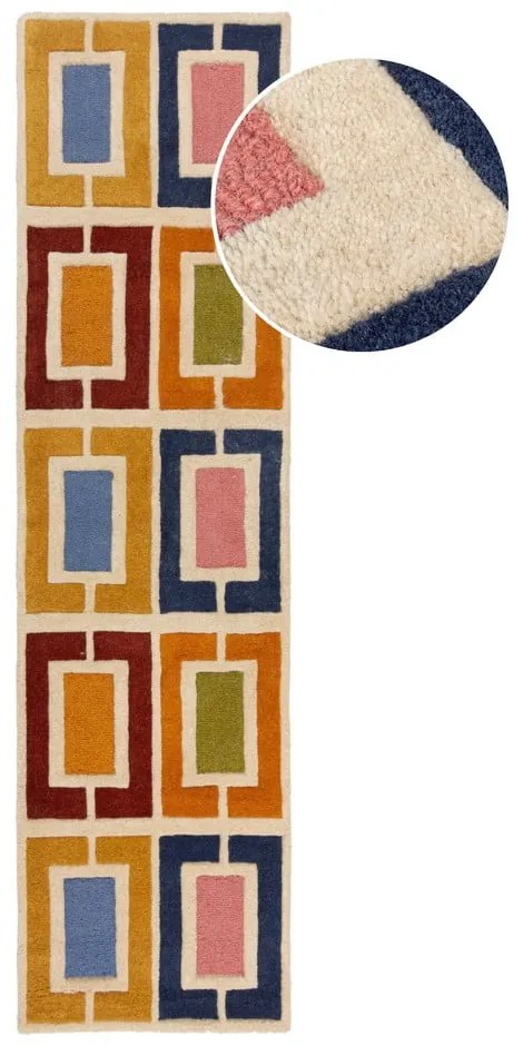 Wełniany chodnik tkany ręcznie 60x230 cm Retro Blocks – Flair Rugs