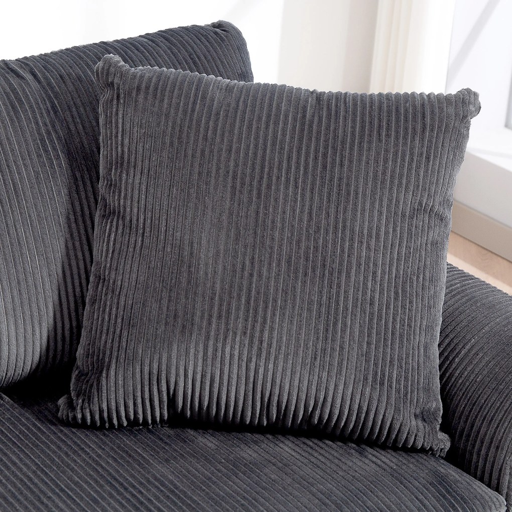 HOMCOM Sofa 3-osobowa z poduszkami ozdobnymi, sofa ze sztruksu do salonu, sypialni, szer. 212 cm, ciemnoszary | Aosom PL