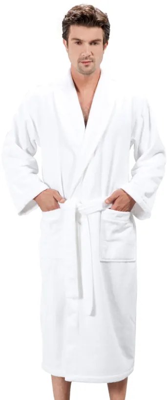 Unisex szlafrok MICRO COTTON w ozdobnym opakowaniu + kapcie Biały L + kapcie (42/44) + w pudełku