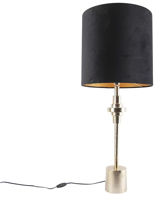 Lampa stołowa w stylu art deco złota z czarnym aksamitnym abażurem 40 cm - Diverso