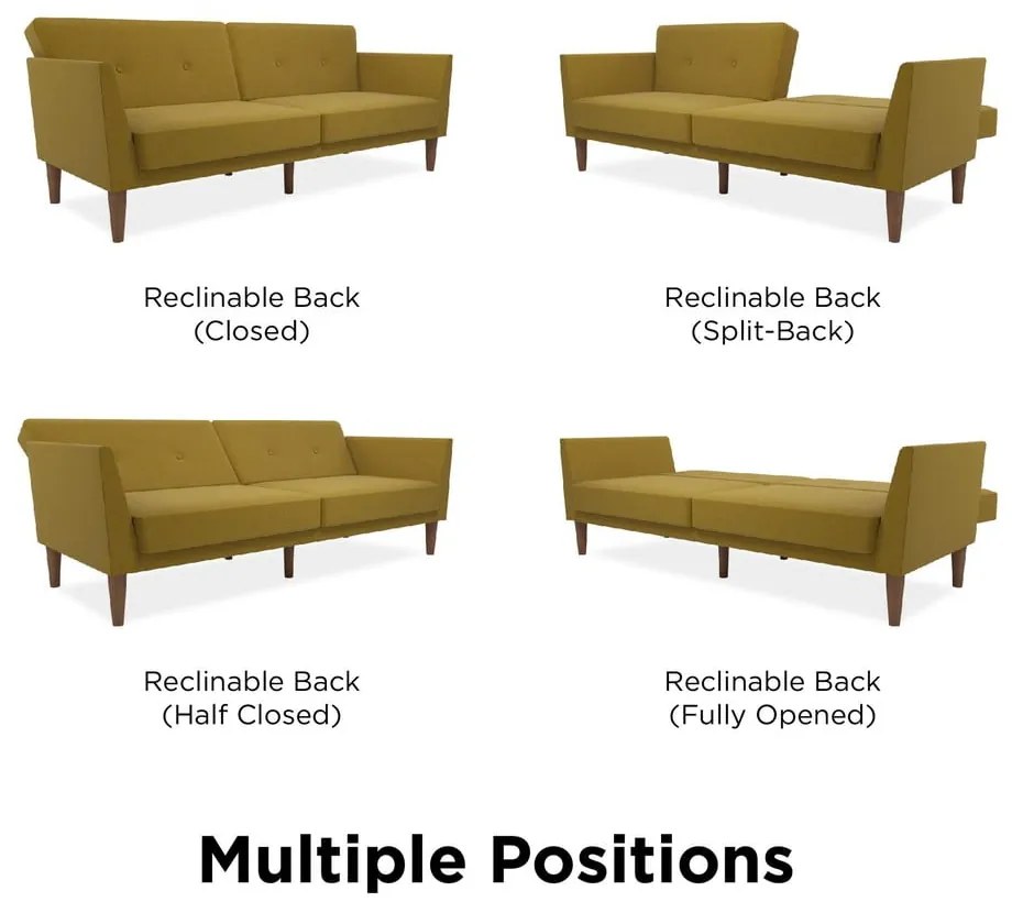 Żółta rozkładana sofa 205 cm Regal – Novogratz