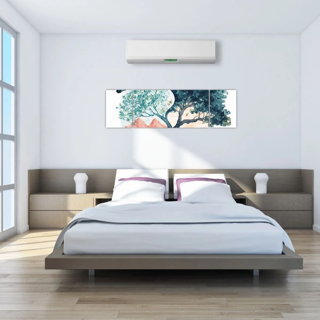 Obraz – Akwarelowe drzewo pełne życia (170x50 cm)