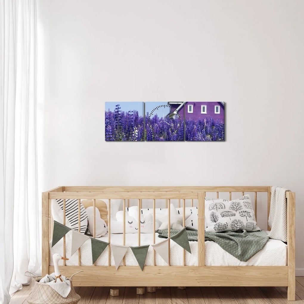 Obraz lawendowego pola (z zegarem) (90x30 cm)