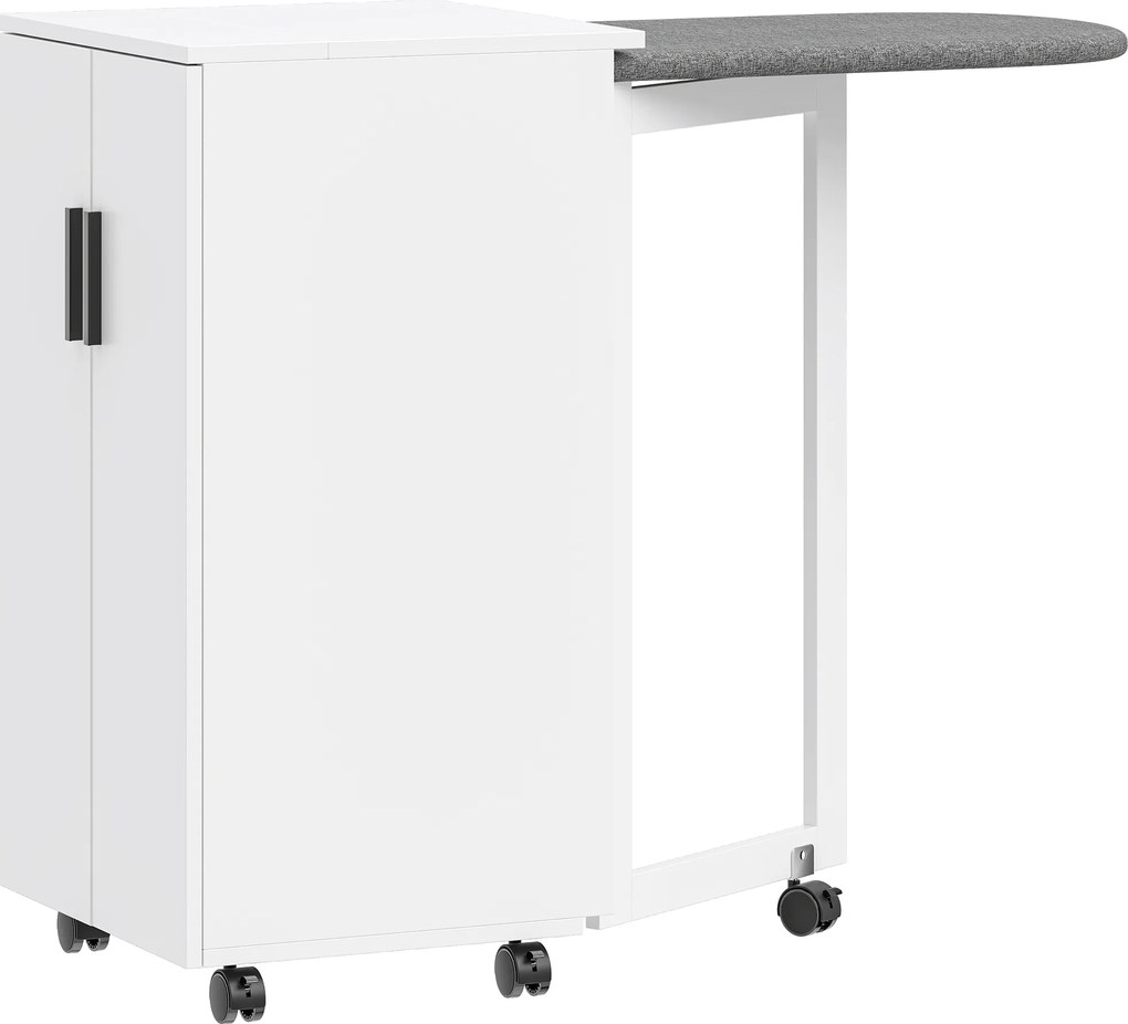 HOMCOM 2-w-1 składana szafka na deskę do prasowania na kółkach z deską do prasowania i regulowaną półką do małych pomieszczeń, Biała | Aosom PL