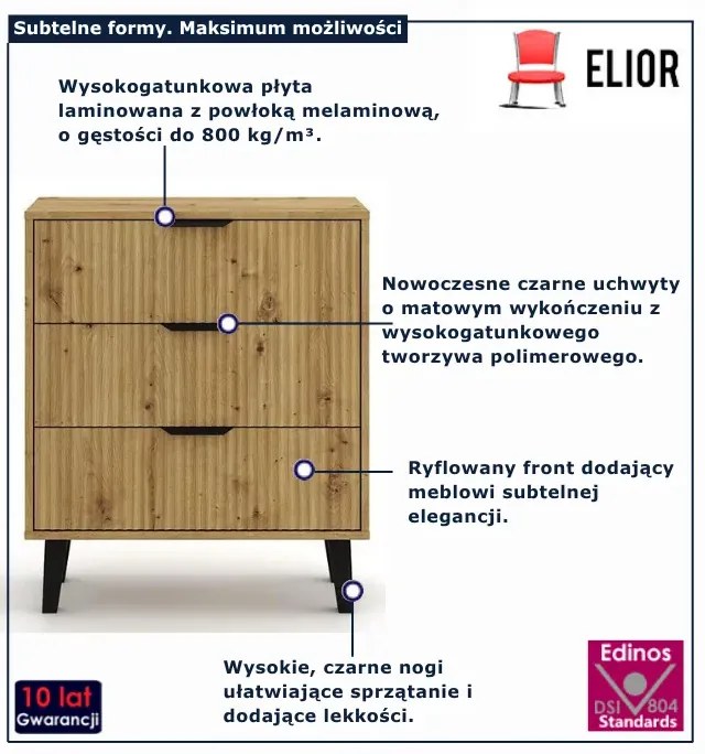 Komoda z 3 szufladami na nóżkach dąb artisan - Henex 4X