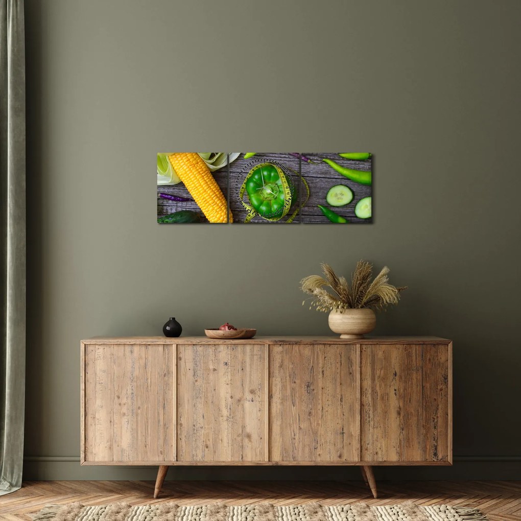 Obraz z warzywami (z zegarem) (90x30 cm)