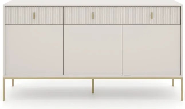 Komoda do Salonu Sypialni MARCOS 154 cm Kaszmir/Złoty Ryflowana Trzydrzwiowa z Szufladami Glamour