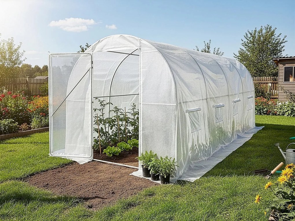 Tunel ogrodowy z drzwiami 4,5 x 2 m "Mimosa" - 9 m² - 180 g - biały