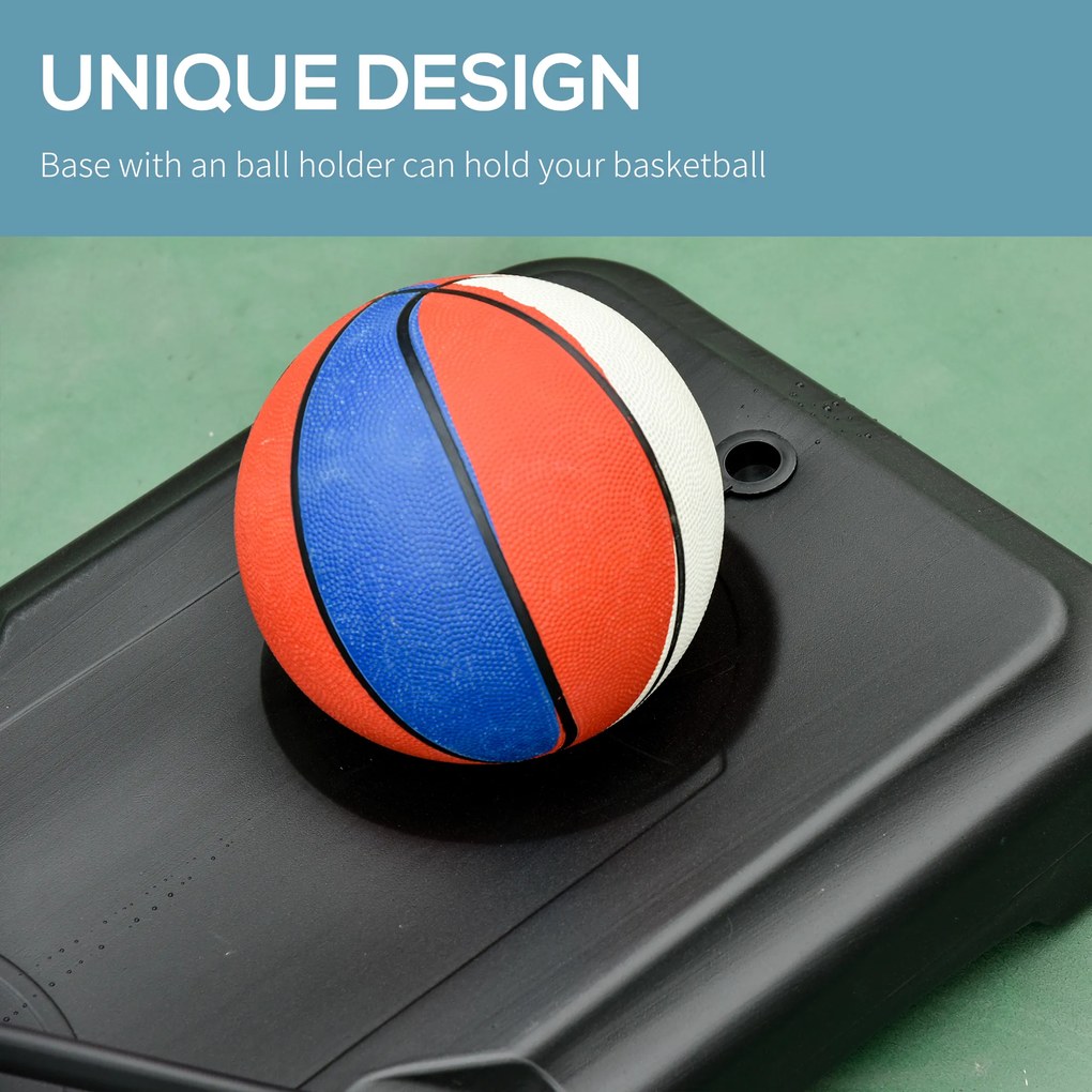 HOMCOM Przenośny kosz do koszykówki na kółkach, regulowany, wolnostojący, plastik, stal, 75D x 83S x 205-261W cm