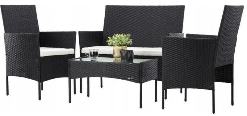 Aldotrade Rattanowy zestaw ogrodowy GardenLine, czarny + kremowe siedziska