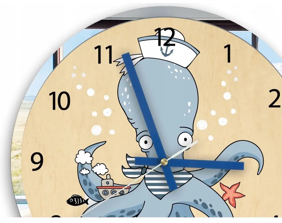 Zegar na ścianę cichy do pokoju dziecięcego drewniany nowoczesny ośmiornica