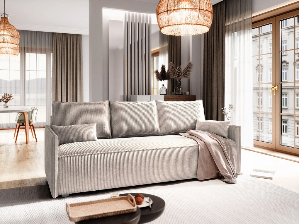 Masseno Sofa MESTOR z funkcją spania i pojemnikiem na pościel, Rozkładana sofa - Beżowy, POSO 02