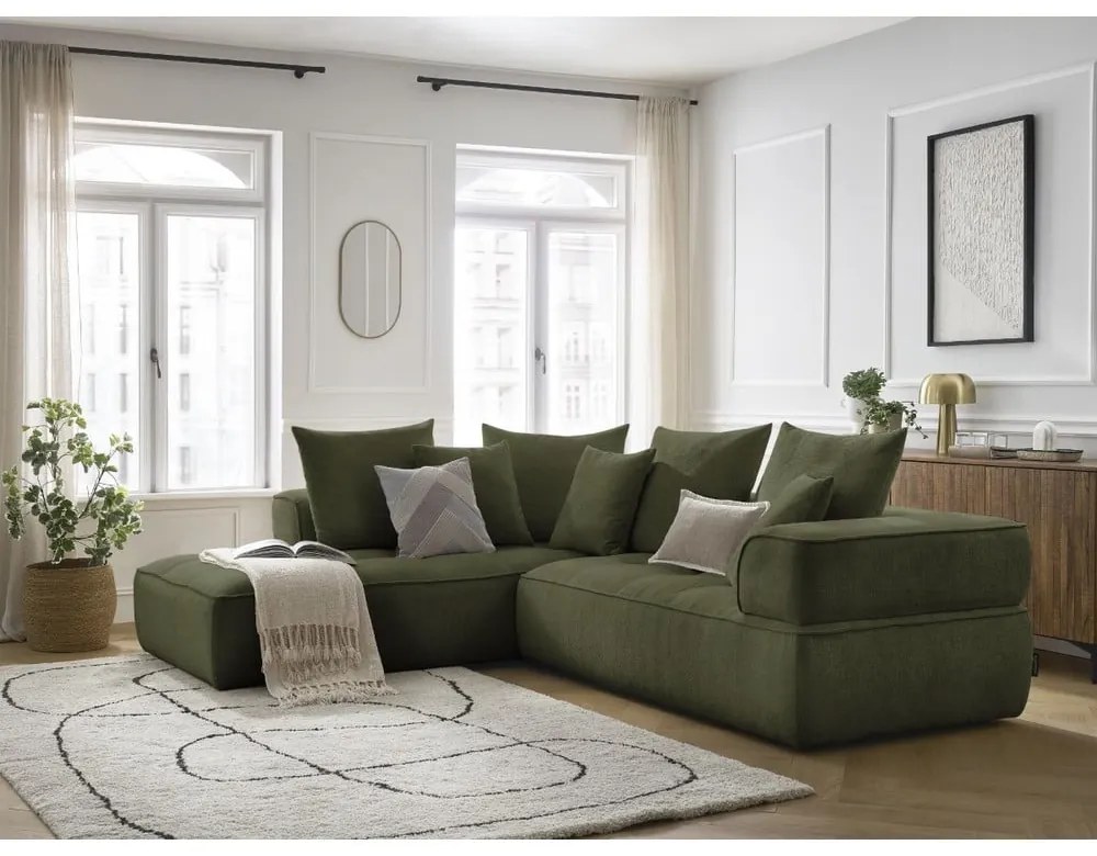 Zielony narożnik z tkaniny szenilowej (lewostronny/w kształcie litery L) Whesley – Bobochic Paris