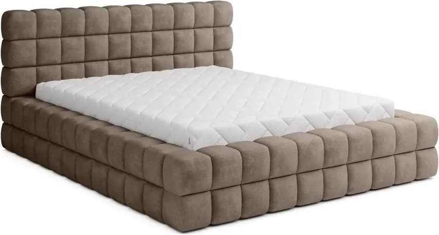 Jasnobrązowe tapicerowane łóżko dwuosobowe ze schowkiem ze stelażem 160x200 cm Dizzle – ELTAP