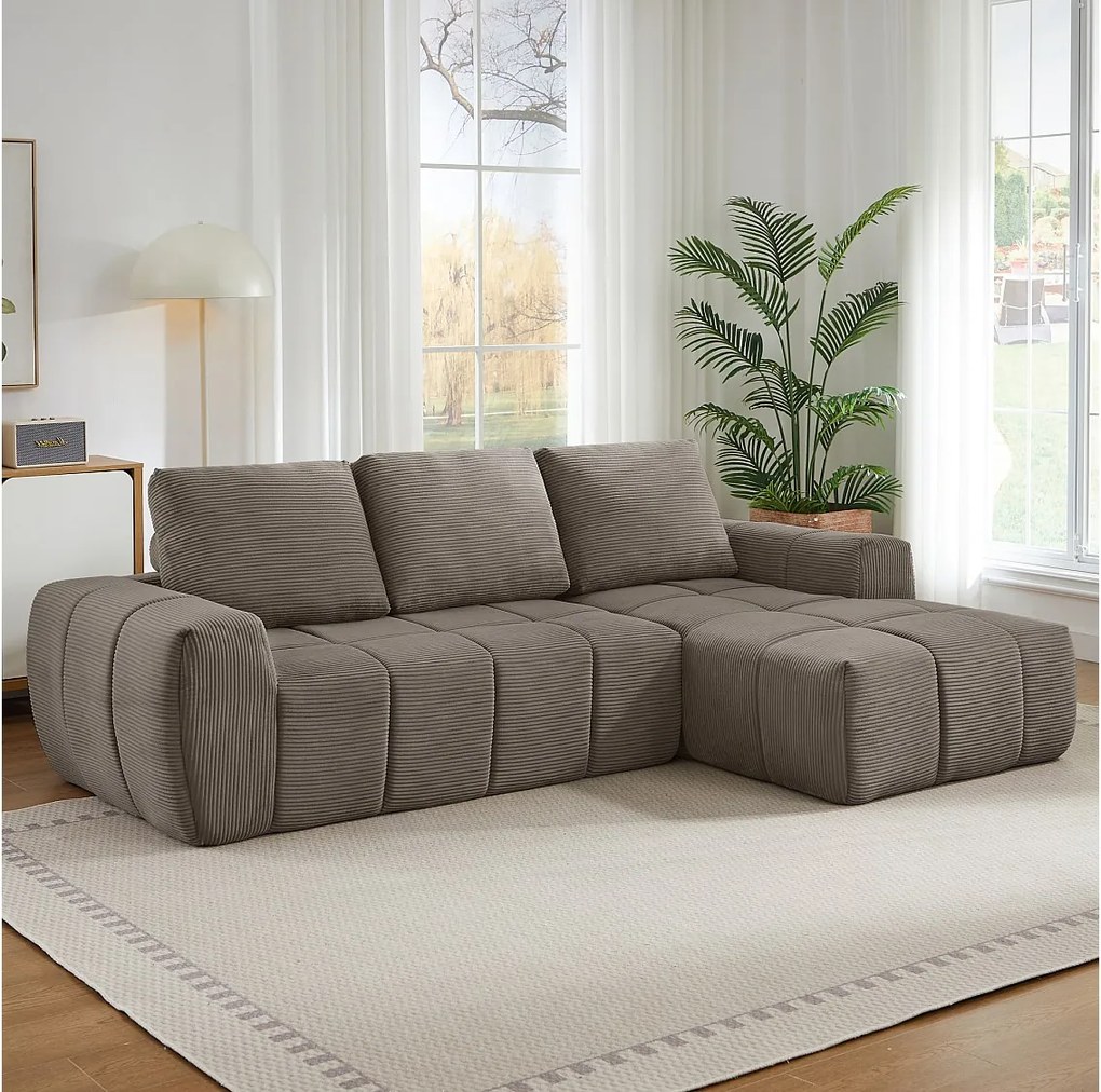 4-osobowa sofa narożna z ruchomą poduszką siedziska, segmentowa, bez montażu, ze sztruksowej tkaniny, taupe