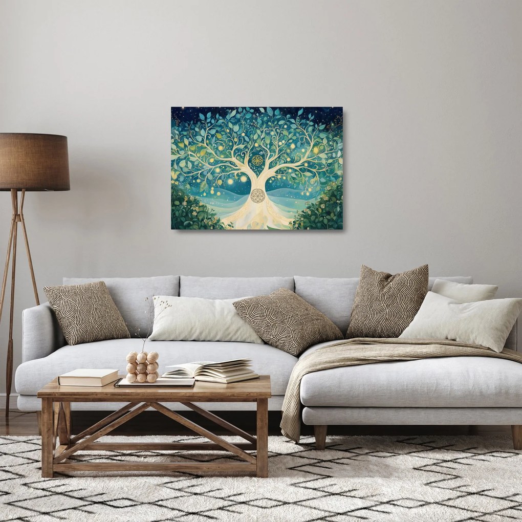 Obraz na szkle – Magiczne drzewo ze spiralami (70x50 cm)