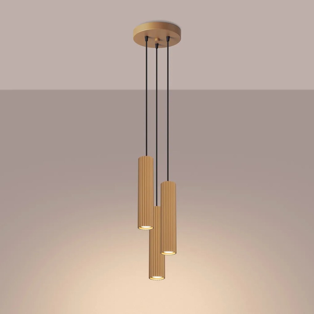 Lampa wisząca KARBON 3P złota ryflowana SOLLUX LIGHTING