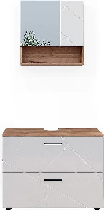 Zestaw mebli łazienkowych biały wysoki połysk/złoty dąb power 80x41x58.6 irma