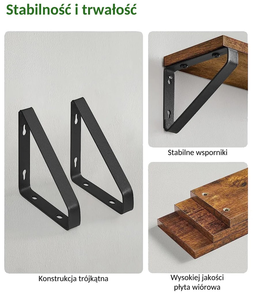 Półki ścienne ABBY z konsolą, 3 szt., 30/35/40x12cm, czarna/brązowa Vasagle