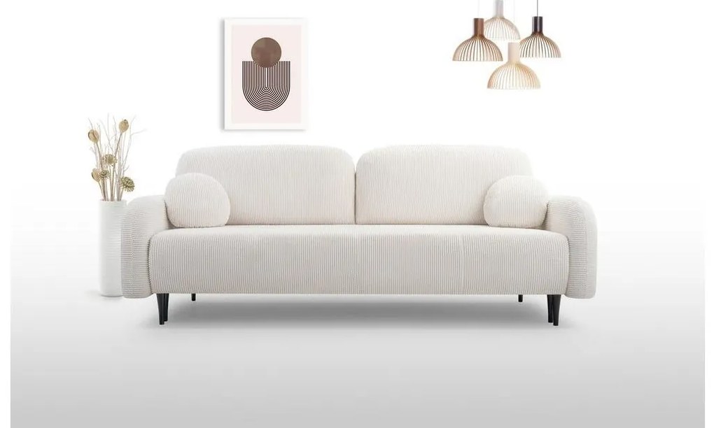 Tapicerowana rozkładana sofa trzyosobowa CLOUDY, kremowa