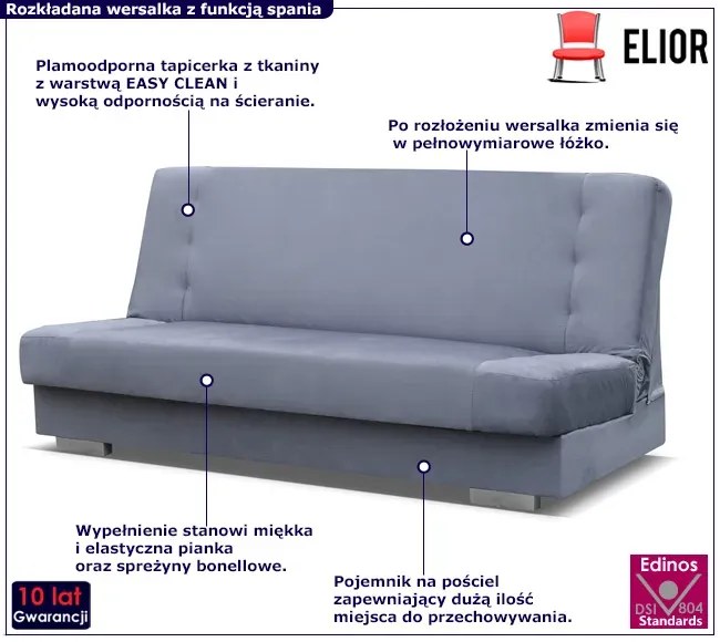 Ciemnoszara rozkładana wersalka z funkcją spania T3-N69
