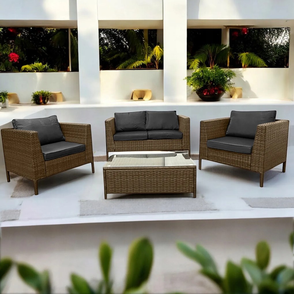 Zestaw mebli do ogrodu Breza, kolor jasny brąz, poduszki szare