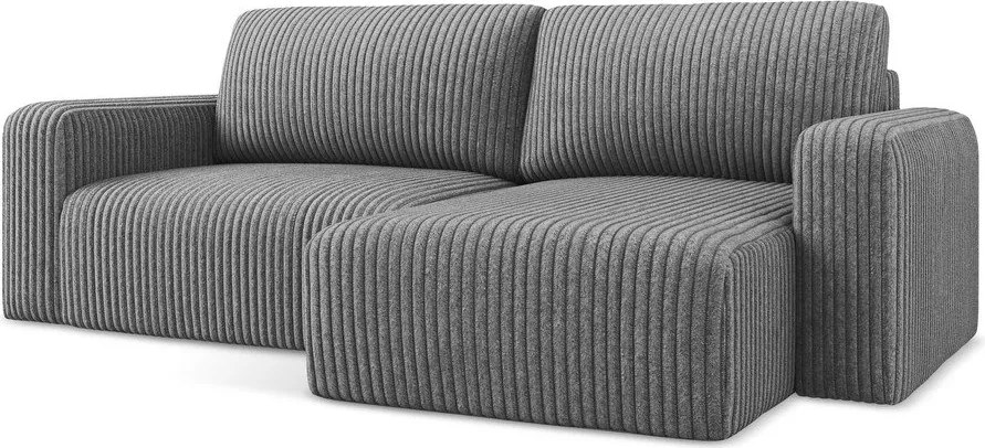 Szary sztruksowy rozkładany/ze schowkiem narożnik (prawostronny/z szezlongiem) Kona – Makamii