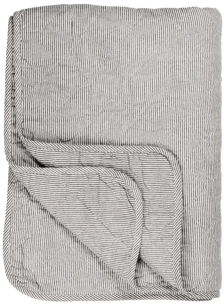 Biały bawełniany koc z szarymi paskami 130x180 cm