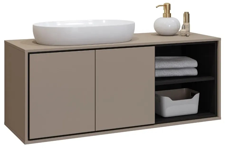 Szafka pod umywalkę nablatową GAJA 2D 120cm congo/czarna z regałem HELVETIA