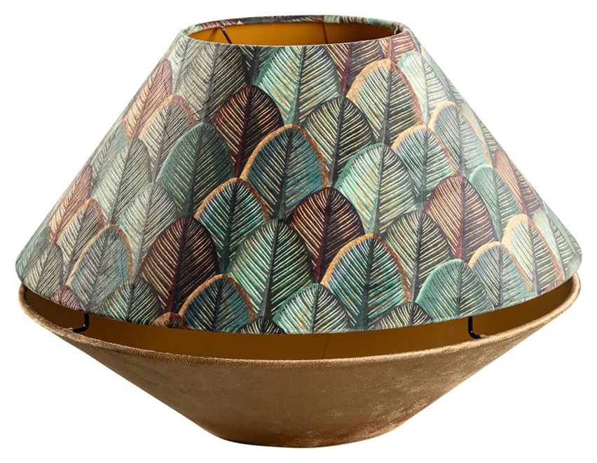 Podwójny abażur welurowy z wzorem liści w kolorze beżowym ze złotym wnętrzem