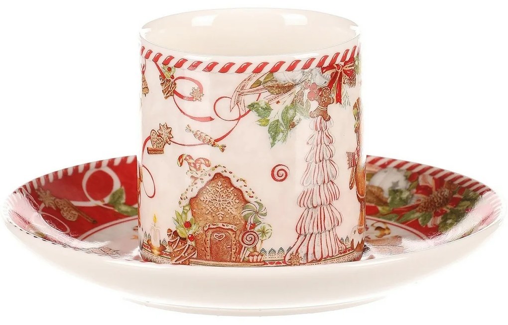 Zestaw upominkowy 2 świątecznych filiżanek ze spodkami Pierniczki 70 ml