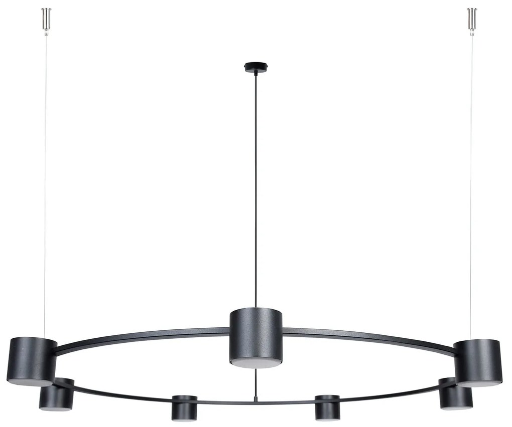 Kodo 7 czarna nowoczesna lampa wisząca - okrągły żyrandol industrialny, regulowana wysokość - oświetlenie nad stół do salonu i jadalni 112 cm