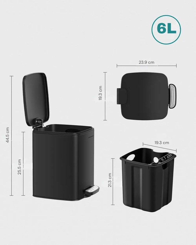 Kosz na śmieci do łazienki NORD, 6 l, czarny SongmicsHome
