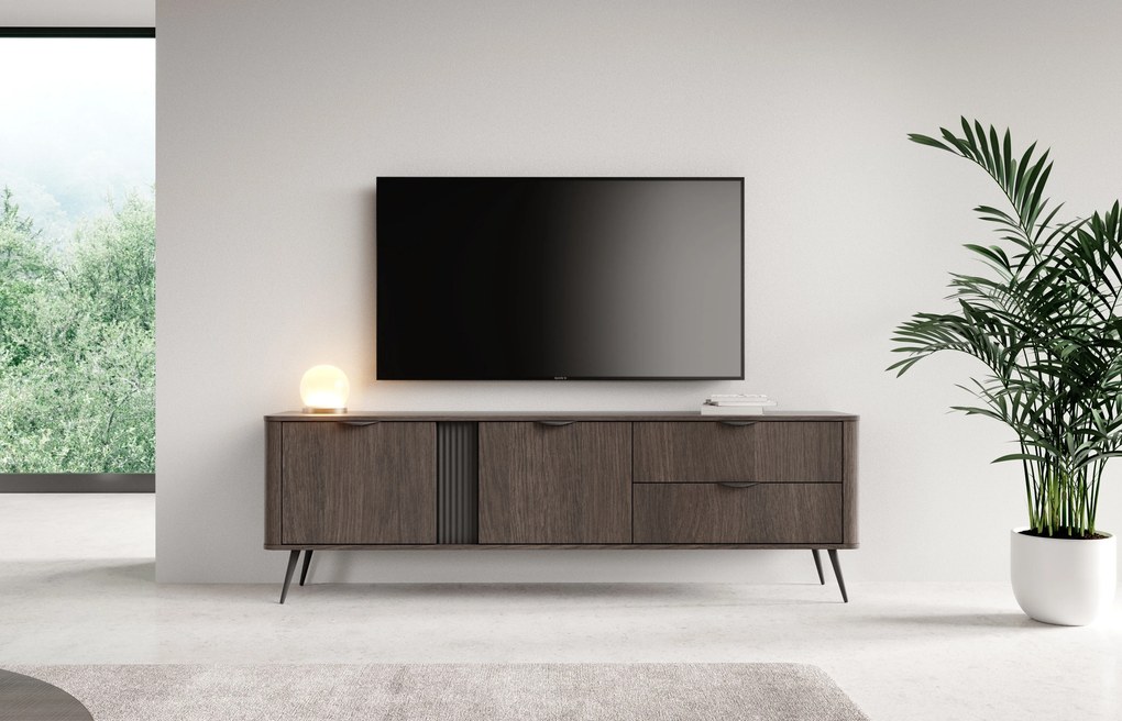 Szafka RTV stojąca NOBILE 195,2 cm do Salonu pod Telewizor 2 Szuflady - Dąb