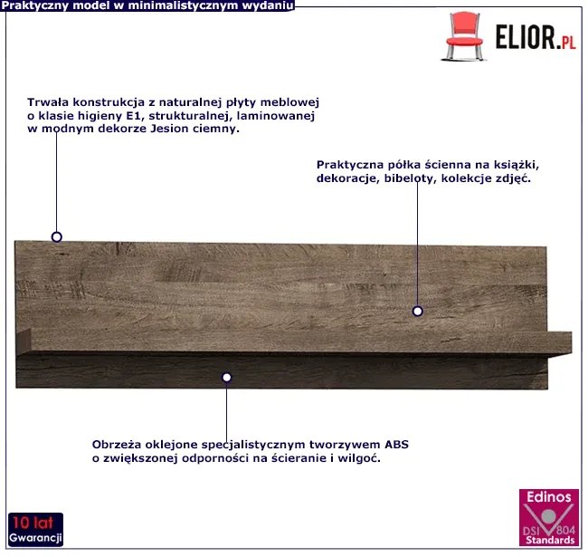 Półka ścienna w dekorze jesion ciemny H3-F38