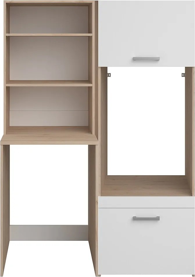 Mebel pod 2 pralki z półkami i szafkami – Jasny naturalny i biały – S128 x W184 – ERKANO