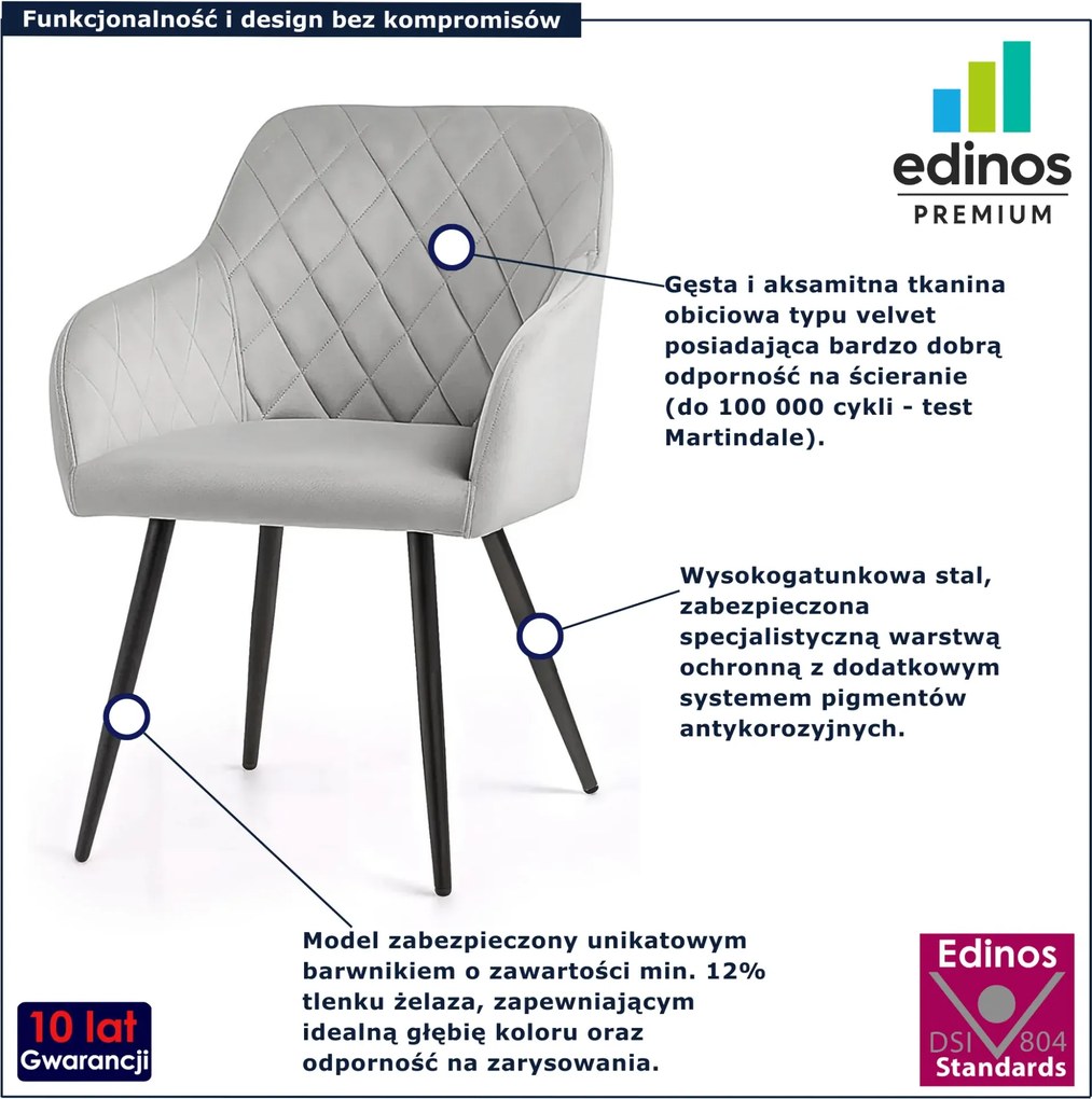 Zestaw 4 szarych krzeseł pikowanych S2-Z80