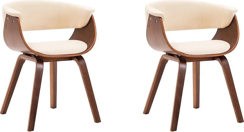 Zestaw 2 Krzeseł do Jadalni Kremowe Wygięte Drewno Ekoskóra Komfort Ergonomiczny