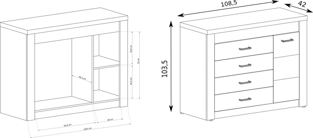Komoda ZERI 108,5 cm do Salonu Sypialni Brązowy