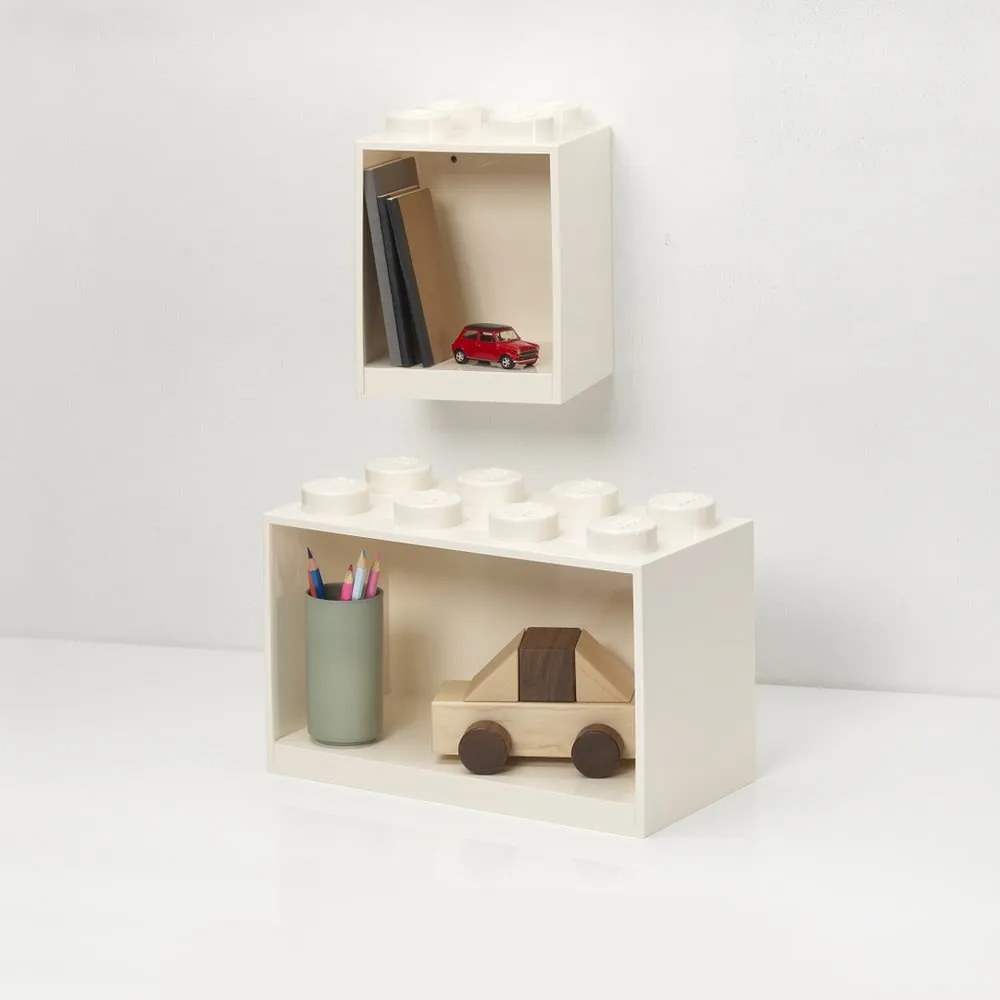 Zestaw 2 dziecięcych białych półek ściennych LEGO® Brick
