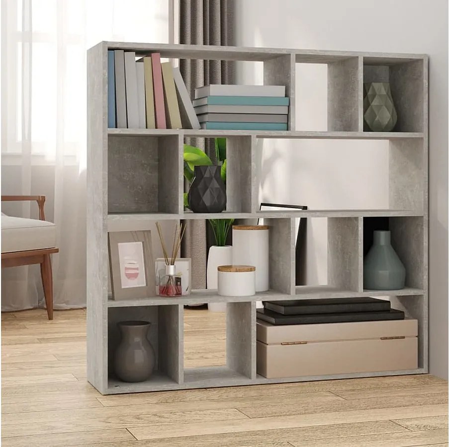 Regał Biblioteczny Przegroda Betonowy Szary 105x24x102 cm z Wytrzymałej i Wszechstronnej Drewna Inżynieryjnego