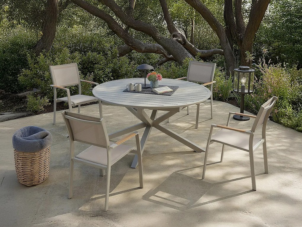 Stół ogrodowy z aluminium, okrągły, rozkładany dł. 150/200 cm - Taupe - YOHA od MYLIA