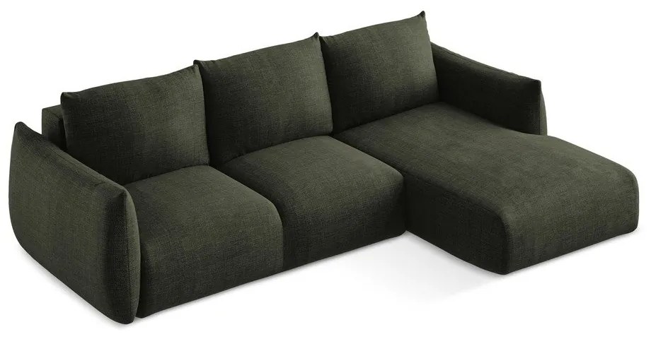 Zielony rozkładany narożnik (prawostronny/z szezlongiem) Leila – Makamii