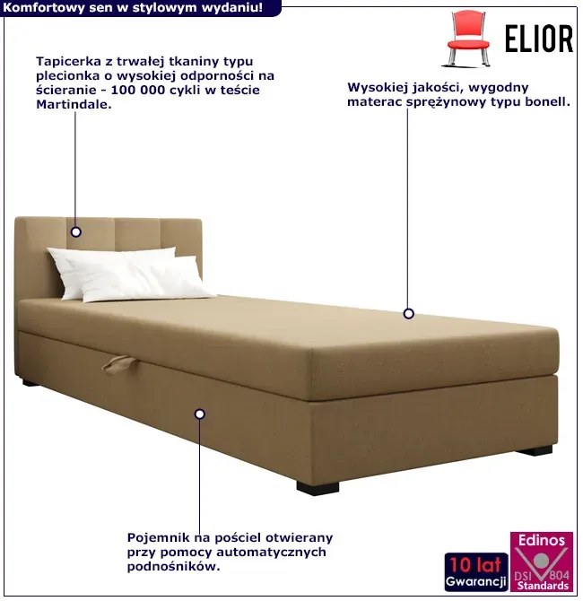 Jasnobrązowy tapczan młodzieżowy jednoosobowy 100x195 cm C1-A29