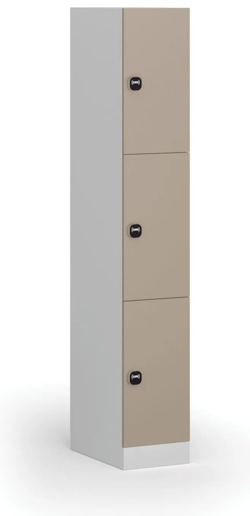 Szafka skrytkowa, 3 schowki, 1850 x 300 x 500 mm, demontaż, zamek RFID, drzwi beżowe